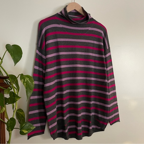 DKNY Jeans Striped Cotton Cashmere Blend Funnelneck Sweater Size XL - Picture 3 of 12